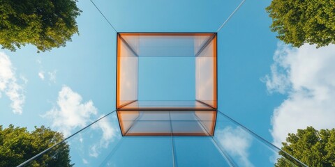 Poster - Minimalist Urban Architecture Transparent Glass Facade with Natural Integration - Commercial Real Estate and Sustainable Urban Development