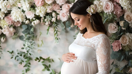 Canvas Print - Maternity backdrop, wedding backdrop, photography with delicate flowers