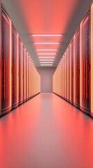 Fototapete - Neon-Lit Data Center Corridor Sleek Modern Server Racks with Professional Lighting - Advanced Digital Infrastructure for Enhanced Data Management in Tech Industries