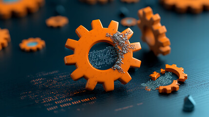 Poster - Technological failure of gears abstract scene digital environment close-up view conceptual imagery of malfunctioning mechanisms for seo optimization