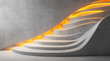 Aufkleber - Sculptural Concrete Staircase with Ambient LED Lighting - Futuristic Architectural Design for Modern Office Space and Innovative Interior Styling