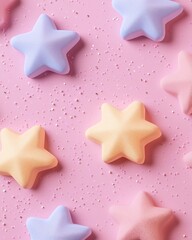 Aufkleber - Pastel Star-Themed Surface Design Soft Foam Shapes with Glitter Details - Festive Aesthetic for Creative Marketing and Party Industry Visuals