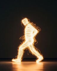 Poster - Luminous Light Art Sculpture Dynamic Neon Wireframe of Human Form - Captivating Visuals for Modern Advertising and Trendy Event Installations