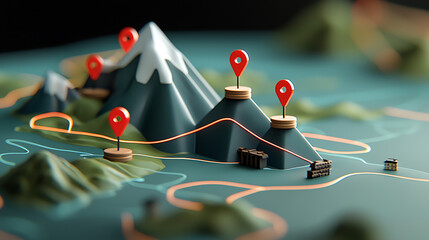 Poster - Advanced gis mapping techniques using highlighted red pins to analyze geographic data in a mountainous region