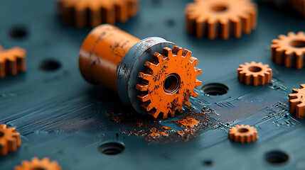 Poster - Aging technology gears industrial workshop artistic visualization contemporary environment close-up view concept of obsolescence and innovation