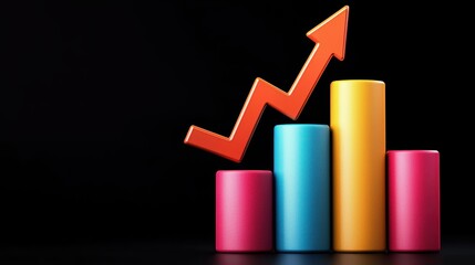 Poster - Colorful Bar Graph with Rising Arrow on Black Background for Growth