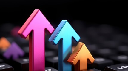Poster - Colorful Arrows Indicating Growth on a Black Keyboard Background