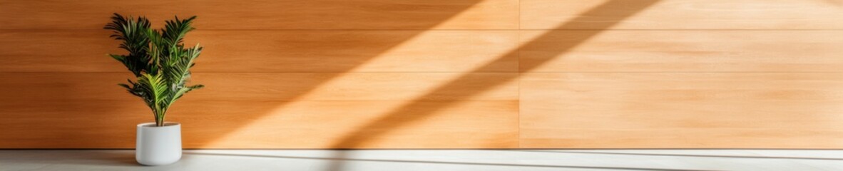 Poster - Natural Minimalism Office Design Sunlit Wooden Panels and Plant Aesthetics for Professional Workspace Inspiration in Eco-Friendly Corporate Environments
