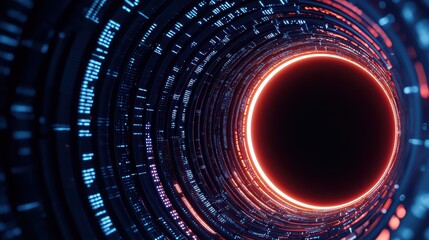 Poster - Abstract View of a Futuristic Digital Tunnel with Neon Light Effects