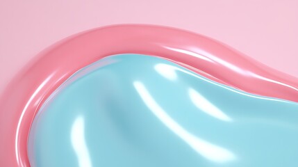 Wall Mural - Smooth pastel colored waves of pink and blue gel-like substance on soft pink background for aesthetic themes