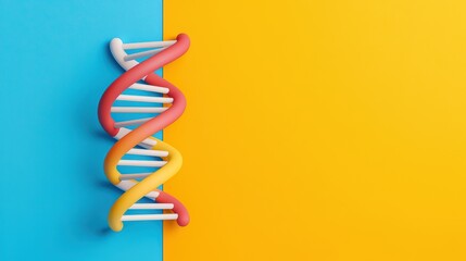 Poster - Colorful DNA Helix Model on Vibrant Blue and Yellow Background