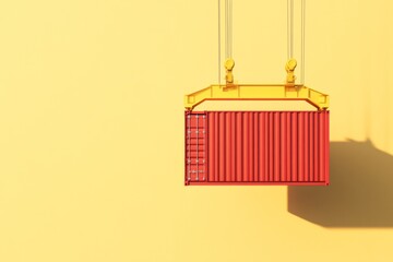 Poster - Minimalist Industrial Design Vibrant Red Container and Yellow Crane in Busan Harbor - High-Impact Shipping Visuals for Modern Logistic Strategies and Urban Development Insights
