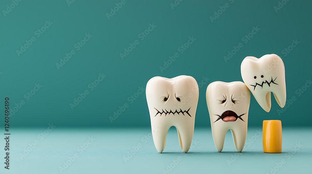 Cartoon cracked teeth trio expressing emotions fun dental art animated ...