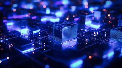Poster - Abstract blue data cube blocks