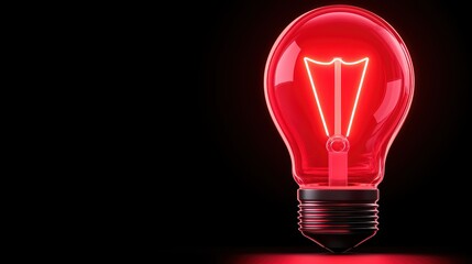 Poster - Bright Red Light Bulb Illuminating Dark Background with Reflection