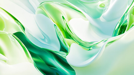 Abstract white and green three dimensional shapes