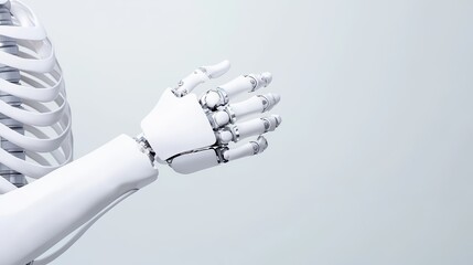 Poster - Futuristic Robotic Hand with White Background and Soft Lighting