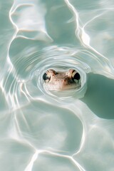 Aufkleber - Reflective Aquatic Design Frog Mirage in Rippled Waters - Eco-Nature Content for Wetland Conservation and Modern Sustainability Campaigns