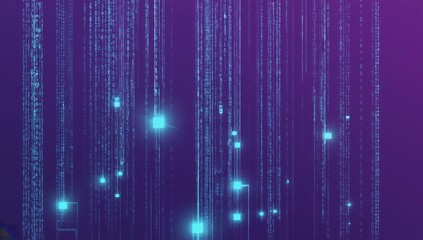 Digital rain, abstract background, data stream, purple backdrop, tech concept
