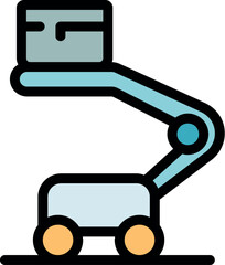 Poster - Mobile lifting platform holding cargo box, an essential icon for construction and logistics operations