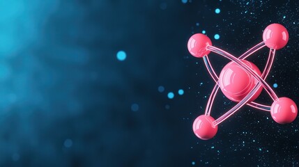 Poster - 3D Molecular Structure Illustration with Pink Atom on Blue Background