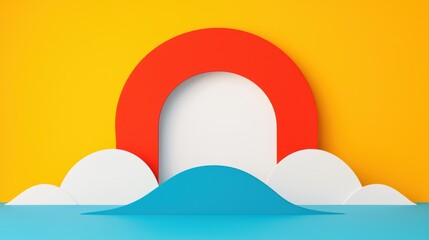 Poster - Colorful Minimalist Illustration of Abstract Sun and Clouds Design