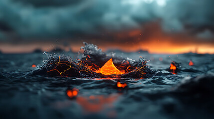 Poster - Dynamic electric patterns in ocean waves during sunset abstract art digital artwork seascape close-up view conceptual imagery for seo impact