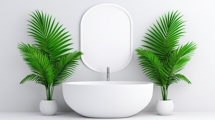 Poster - Modern Bathroom Design with Green Plants and Minimalist Aesthetic