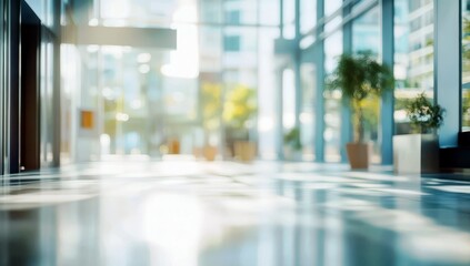 Poster - Bright and Airy Modern Office Lobby with Large Windows and Natural Light Flooding in a Spacious Interior