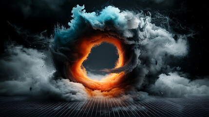 Poster - Dynamic energy burst swirls in dark cloud digital art abstract environment futuristic viewpoint vibrant concept for innovation and creativity