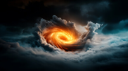Poster - Dynamic electric energy burst creating swirls in dark cloudy sky abstract art dramatic environment close-up viewpoint visual concept