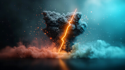Poster - Electrifying lightning strikes amidst smoky clouds digital energy burst artistic visualization dramatic atmosphere close-up view dynamic concept