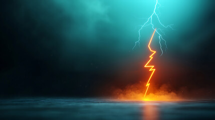 Poster - Electrifying lightning strike open water digital art dark stormy environment low angle view surge of energy concept