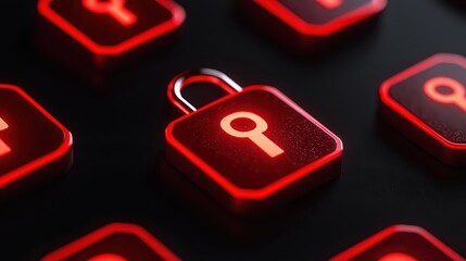 Poster - Red Padlock Icons on Dark Background for Security and Protection Themes