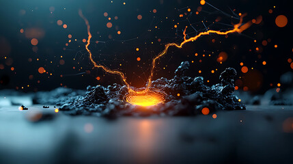 Poster - Dynamic energy pulses emanating from an intricate abyss digital art dark environment macro viewpoint conceptual imagery