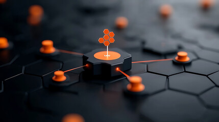 Poster - Energy surges connecting interconnected nodes in a high-tech environment abstract visualization from a top-down view