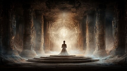 Aufkleber - Celestial practitioner trains in ancient temple mystical setting digital art serene atmosphere meditative perspective