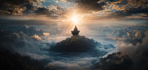 Poster - Ethereal atmosphere celestial sage observes earth's wonders in a heavenly digital art landscape