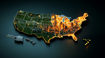 Poster - Illuminated industrial map of the united states urban insights digital visualization nighttime aesthetic overhead perspective economic landscape