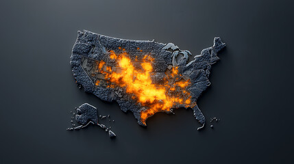 Poster - Dynamic visualization of concentrated activity across the united states chana.Bb glowing map digital art urban environment aerial view data representation