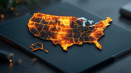 Poster - Illuminated us map highlighting population density digital artwork urban environment aerial view data representation