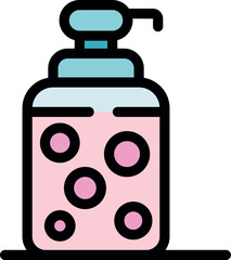 Poster - pink cosmetic liquid soap bottle with dispenser is waiting to be used for hand washing and personal 