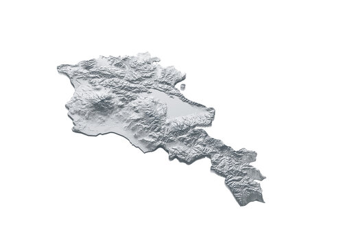 Armenia Map Gray And White Shaded Relief Textured Map On White Background 3D Illustration