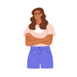 © Good Studio - Skeptical woman, doubt and distrust expression. Discontent annoyed female with frowning face. Sceptic doubtful person looking with disbelief. Flat vector illustration isolated on white background