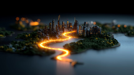 Poster - High voltage electricity creating radiant paths across a futuristic cityscape nighttime digital artwork vibrant dynamic lighting