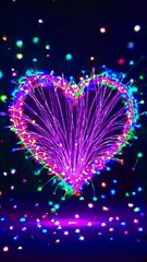 Poster - A softly glowing heart outline woven from fiber-optic strands in vibrant magentas and cyans, with subtle digital particles scattering around it.
