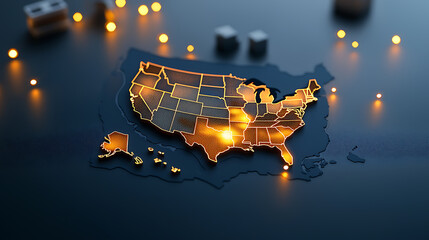 Poster - Illuminated map of the united states highlighting fddb data creative visualization digital environment aerial view modern concept