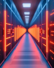 Aufkleber - Neon-Futuristic Data Center Aesthetic Advanced Server Room with Illuminated Panels and Efficient Cabling - High-Performance IT Infrastructure for Contemporary Business Solutions