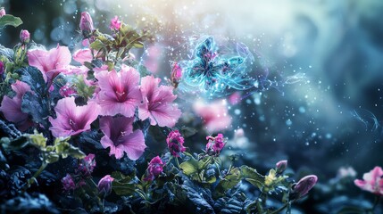 Poster - Enchanted floral wonderland train magical garden fantasy artwork vibrant nature close-up whimsical adventure