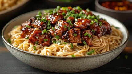 Canvas Print - Sauce meat chunks paired with noodles